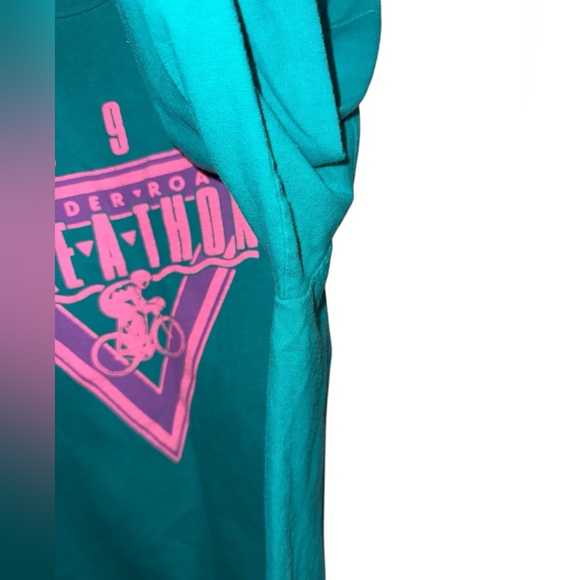 Vintage 1990 Bike-A-Thon GM double graphic long sleeve shirt Hanes Beefy Sz L - Picture 4 of 8